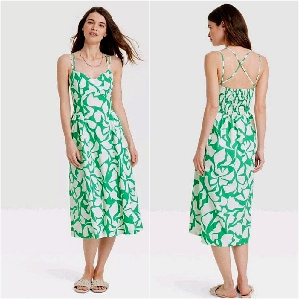 Sleeveless Strappy Abstract Floral Midi Dress | A New Day 100% Cotton Dress